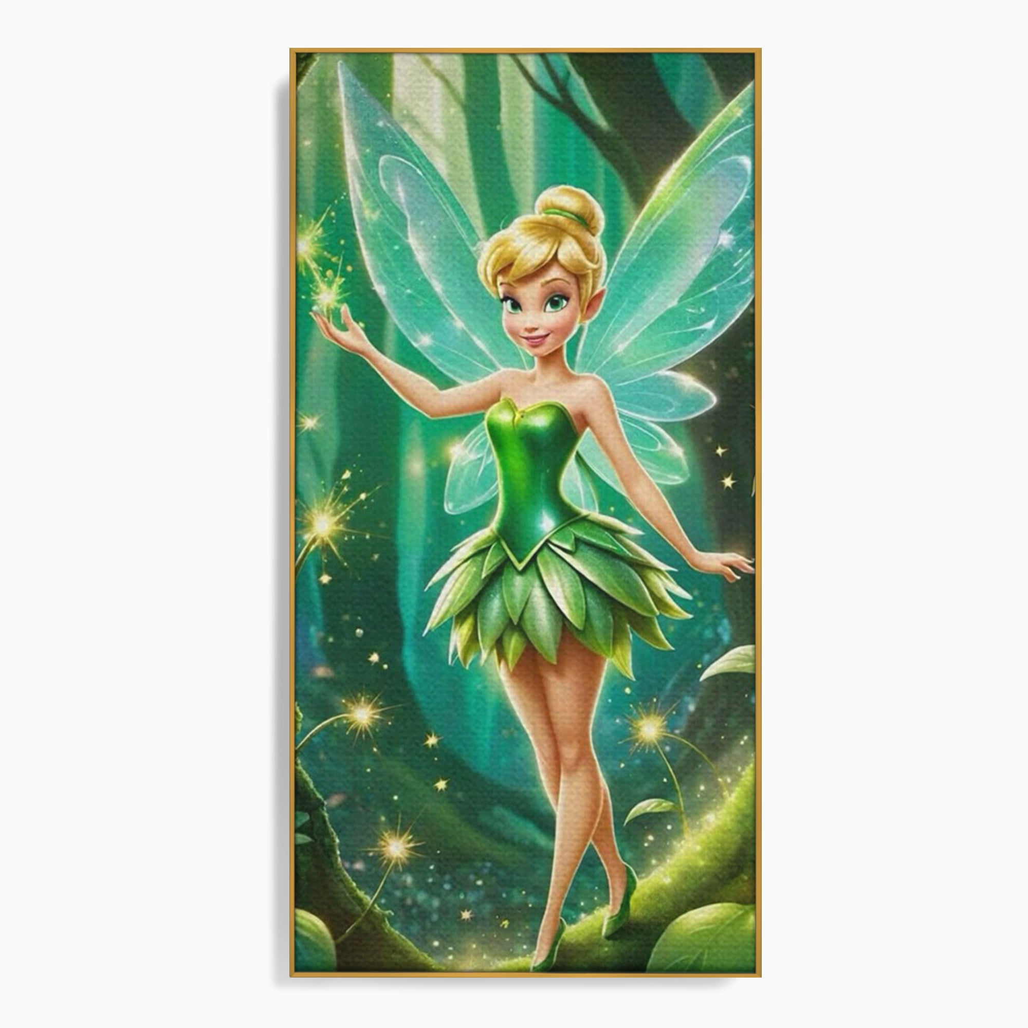 Tablou canvas cu tablou canvas cu zana tinker bell, in rama de aluminiu auriu